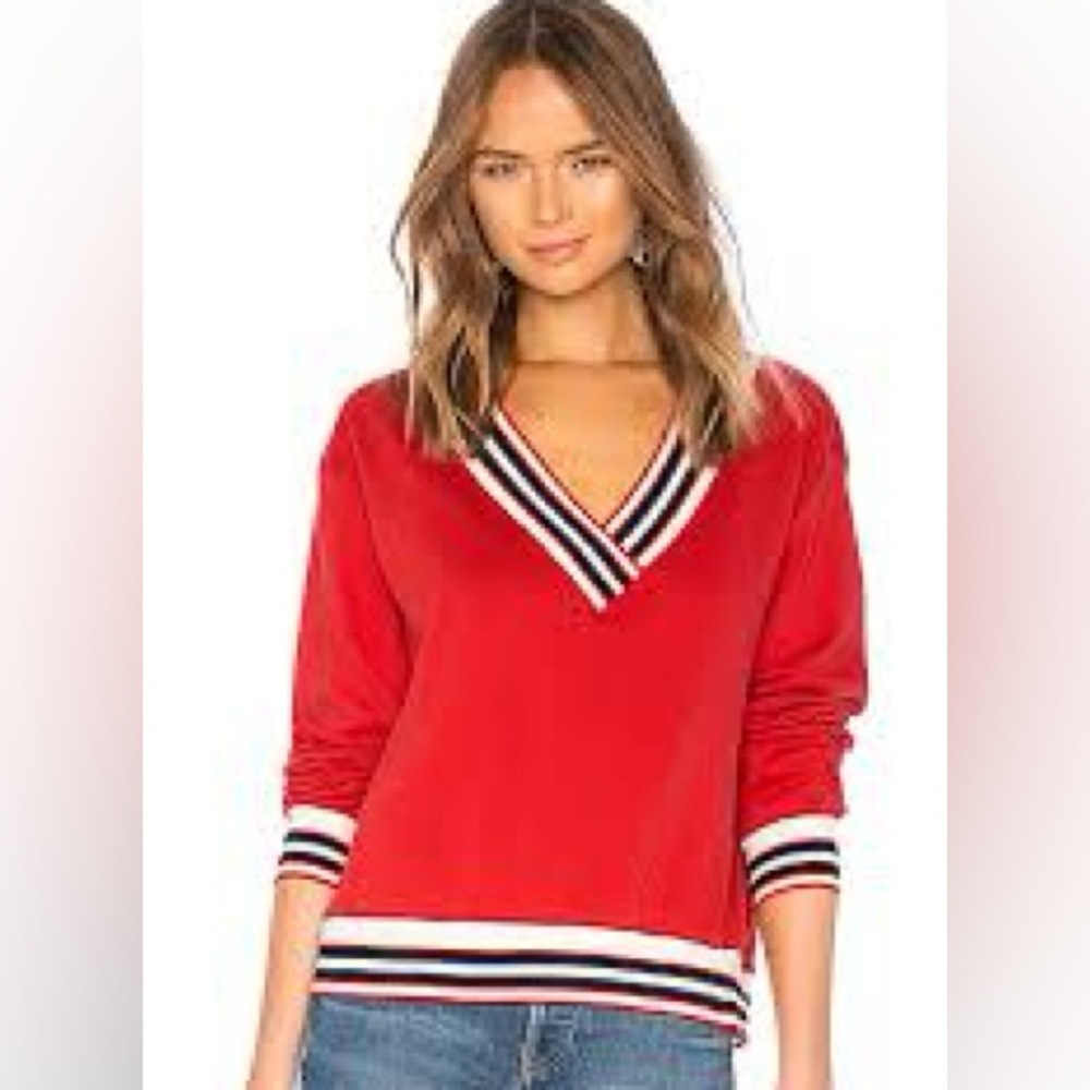 Rebecca Minkoff Kristine Stripe Sporty V-Neck Sweatshirt in Red SizeSmall Cotton